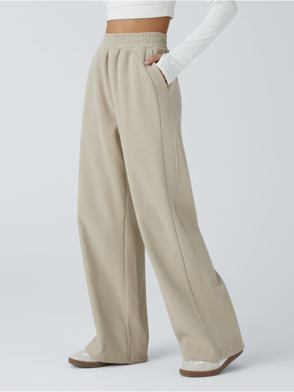 Halara - High Waisted Pocket Straight Leg Baggy Mop Corduroy Casual Pants - MR